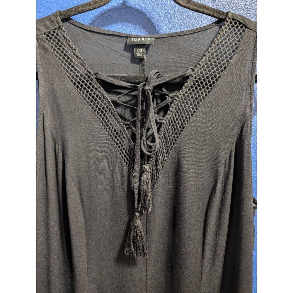 Torrid Black Lace Up Challis Trapeze Maxi Dress 00 Large Boho Gypsy Festival - Picture 15 of 16